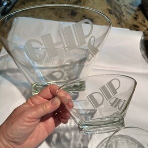 Vintage 1960s Chip & Dip Clear Glass Bowl 3pc Set